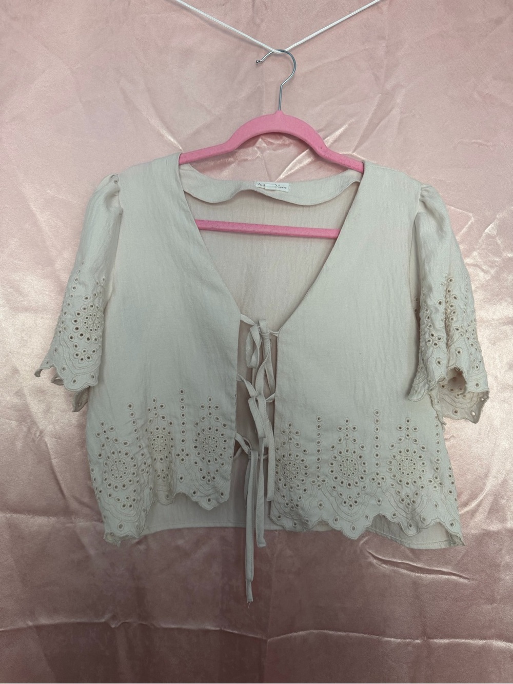 By the River Ivory Eyelet Tie-Front Blouse Size Large